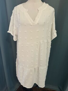Yekaty White Swiss Dot Tunic Dress Womens XXL Boho Babydoll Short Sleeve